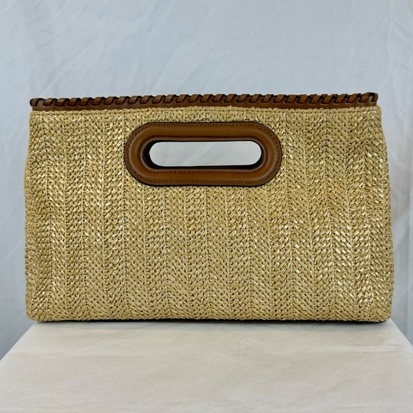 NWT Michael Kors Rosalie Clutch, Straw & Walnut Leather - Picture 3 of 6